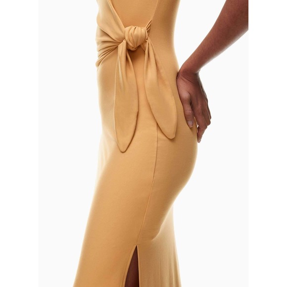 Wilfred Aritzia Fortune Side Tie Midi Dress Apricot Yellow Short Sleeve Slit Med - Picture 15 of 16